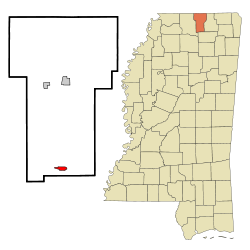 Benton County Mississippi Incorporated and Unincorporated areas Hickory Flat Highlighted.svg