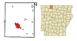 Localización en el Condado de Boone y en el estado de Arkansas