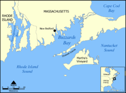 Localización del Vineyard Sound, entre las islas Elizabeth y Martha's Vineyard