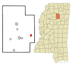 Calhoun County Mississippi Incorporated and Unincorporated areas Vardaman Highlighted.svg