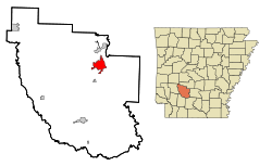 Localización en el condado de Clark y en el estado de Arkansas