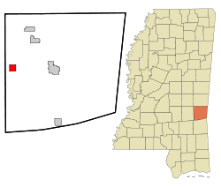 Clarke County Mississippi Incorporated and Unincorporated areas Pachuta Highlighted.svg