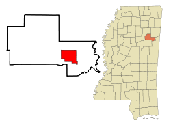 Clay County Mississippi Incorporated and Unincorporated areas West Point Highlighted.svg
