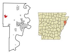 Localización en el condado de Crittenden y en el estado de Arkansas
