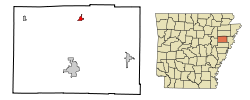 Localización en el Condado de Cross y en el estado de Arkansas