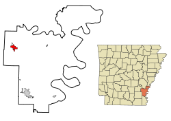 Localización en el condado de Desha y en el estado de Arkansas