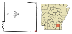 Localización en el condado de Drew y en el estado de Arkansas