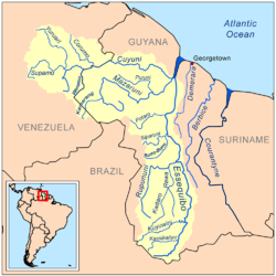 Localización del Potaro en la cuenca del Essequibo (el Konawaruk no está recogido)