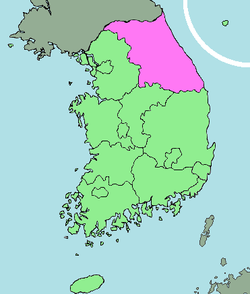 Localización de Gangwon en Corea del Sur