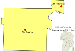 Área urbana del Gran Río Cuarto y las localidades incluidas en ella.