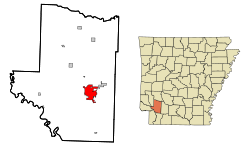 Localización en el condado de Hempstead y en el estado de Arkansas