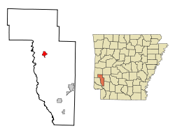 Localización en el condado de Howard y en el estado de Arkansas