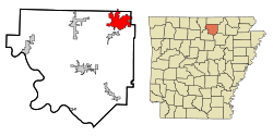 Localización en el condado de Izard y en el estado de Arkansas