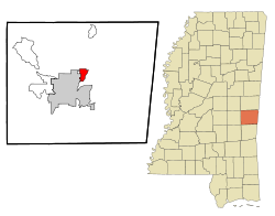 Lauderdale County Mississippi Incorporated and Unincorporated areas Marion Highlighted.svg