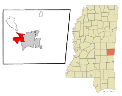 Lauderdale County Mississippi Incorporated and Unincorporated areas Nellieburg Highlighted.svg