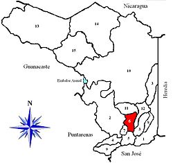 Localización del cantón de Naranjo en la provincia de Alajuela