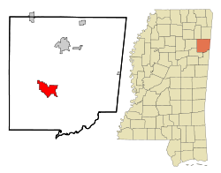 Monroe County Mississippi Incorporated and Unincorporated areas Aberdeen Highlighted.svg