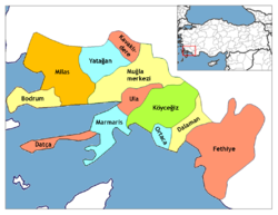 Distritos de Muğla, donde se encuentra Fethiye