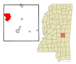 Newton County Mississippi Incorporated and Unincorporated areas Conehatta Highlighted.svg