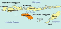 Localización en la provincia de Nusa Tenggara Oriental (rotulada Soemba)