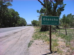 Olancha city limit sign along Southbound HWY 395 on June 18 2010.jpg