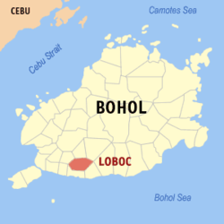 Mapa de Bohol que muestra la situación de Loboc