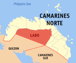 Mapa de Camarines Norte que muestra la situación de Labo