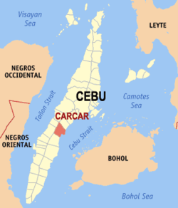 Mapa de Cebú que muestra la situación de Cárcar