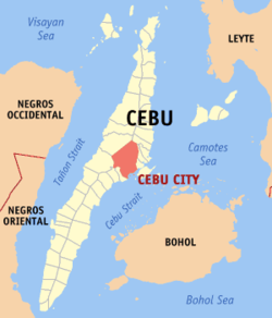 Mapa de la provincia de Cebú que muestra la situación de Cebú
