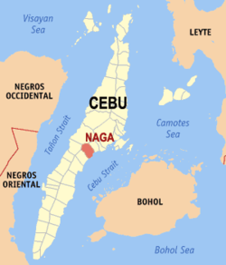 Mapa de Cebú que muestra la situación de Naga