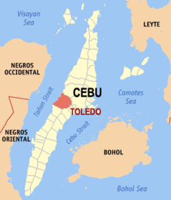 Mapa de Cebú que muestra la situación de Toledo