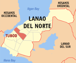 Mapa de la provincia de Lanao del Norte que muestra la situación de Tubod