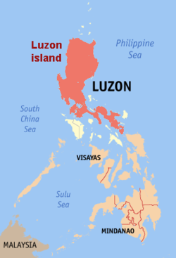 Mapa que muestra la ubiación de la isla de Luzón dentro de Filipinas, una de las islas de este pais donde puede encontrarse a la cobra 'Naja philippinensis'.