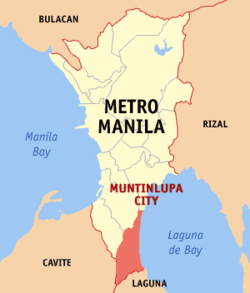 Mapa de la Gran Manila que muestra la situación de Muntinlupa