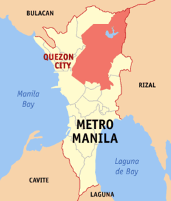 Mapa de la Gran Manila que muestra la situación de Ciudad Quezón