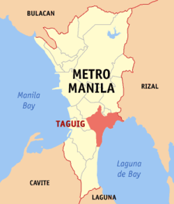 Mapa de la Gran Manila que muestra la situación de Taguig