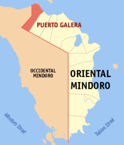 Mapa de la provincia de Mindoro Oriental que muestra la situación de Puerto Galera