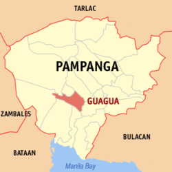 Mapa de Pampanga que muestra la situación de Guagua