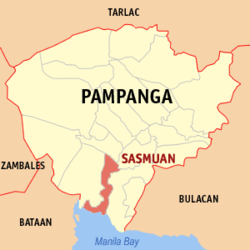 Mapa de la Pampanga que muestra la situación de Sasmuan