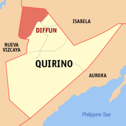 Mapa de la provincia de Quirino que muestra la situación de Diffun