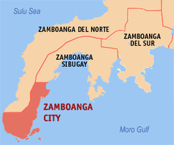 Mapa de la Península de Zamboanga que muestra la situación de Zamboanga
