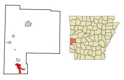 Localización en el condado de Polk y en el estado de Arkansas