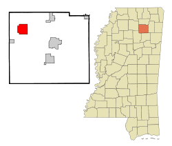 Pontotoc County Mississippi Incorporated and Unincorporated areas Thaxton Highlighted.svg