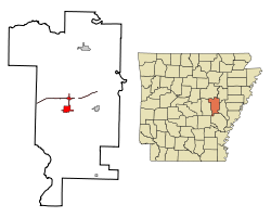 Localización en el condado de Prairie y en el estado de Arkansas