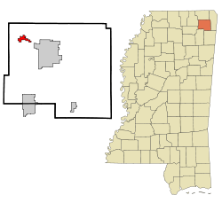 Prentiss County Mississippi Incorporated and Unincorporated areas Jumpertown Highlighted.svg