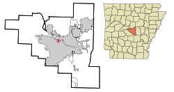 Localización en el Condado de Pulaski y en el estado de Arkansas