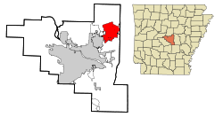 Localización en el condado de Pulaski y en el estado de Arkansas