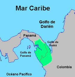 Mapa de la Región del Darién en el límite de Colombia y Panamá