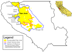 Localización de San José en el Condado de Santa Clara.