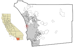 Localización de Del Mar dentro del condado de San Diego, California.